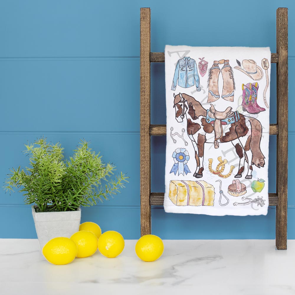 Western Horse-riding dish towel folded, hemmed on all four sides
