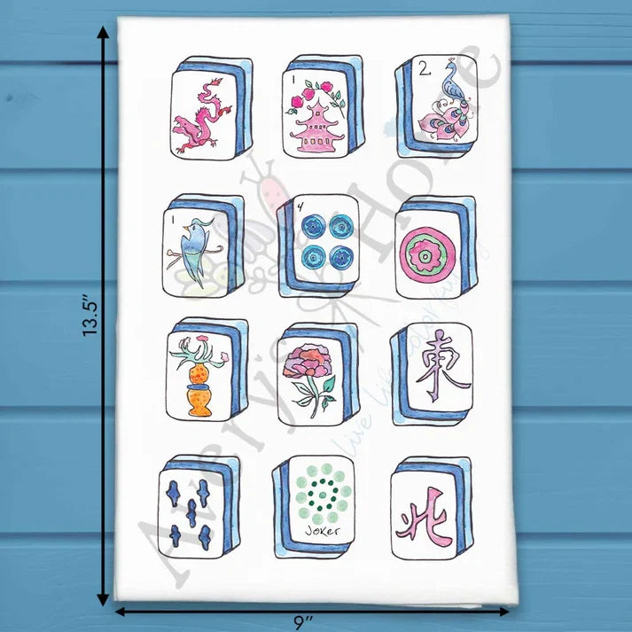 Mahjong Tiles flour sack dish towel, art by Avery Jackson