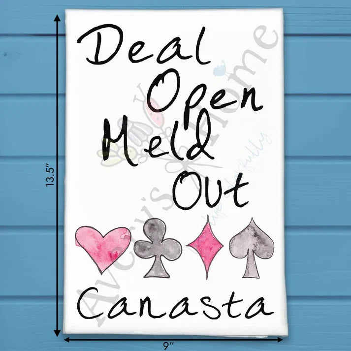 Canasta Strategy flour sack dish towel, art by Avery Jackson