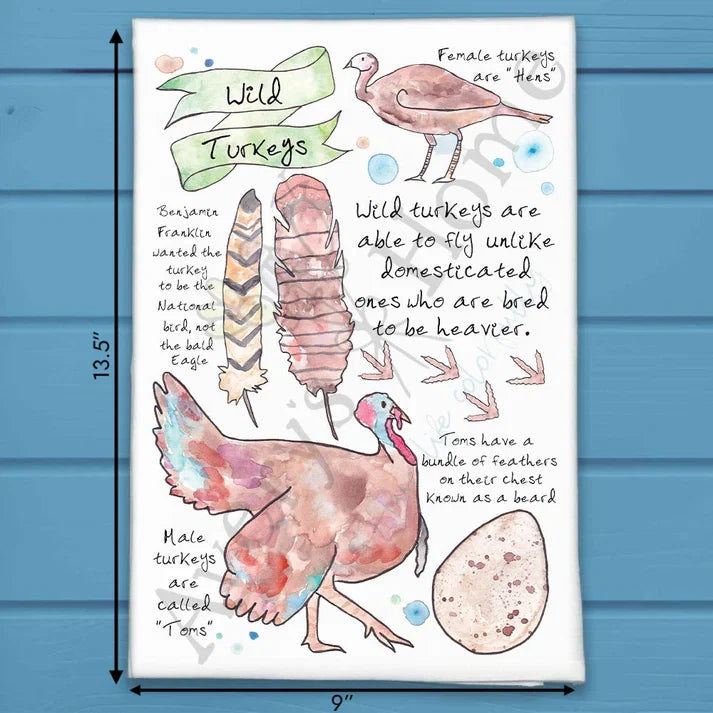 Wild Turkey Facts flour sack dish towel, art by Avery Jackson