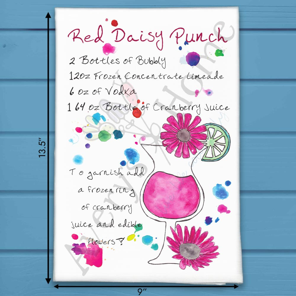 Red Daisy Punch Recipe flour sack dish towel, art by Avery Jackson