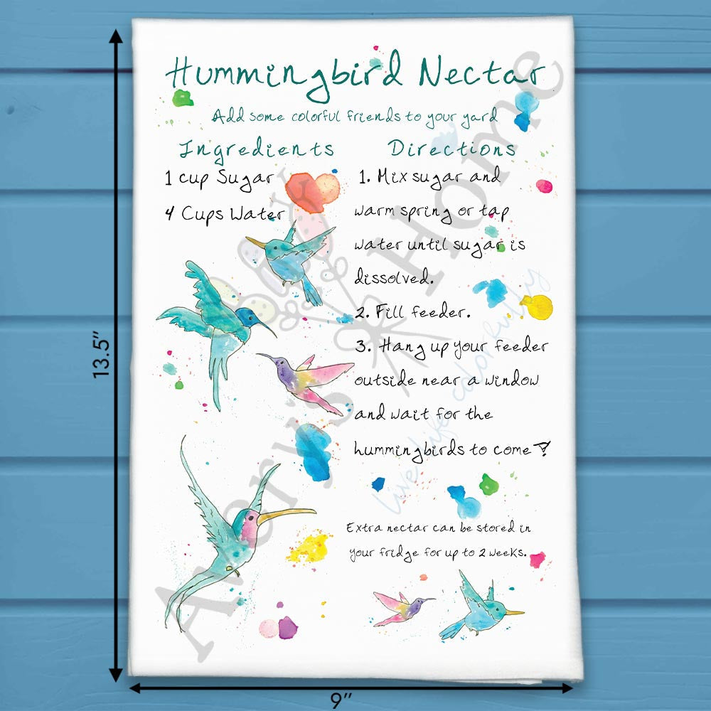 Hummingbird Nectar Recipe flour sack dish towel, art by Avery Jackson