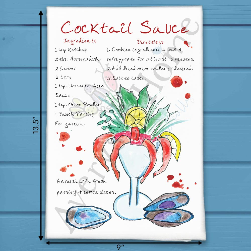 Cocktail Sauce Recipe flour sack dish towel, art by Avery Jackson