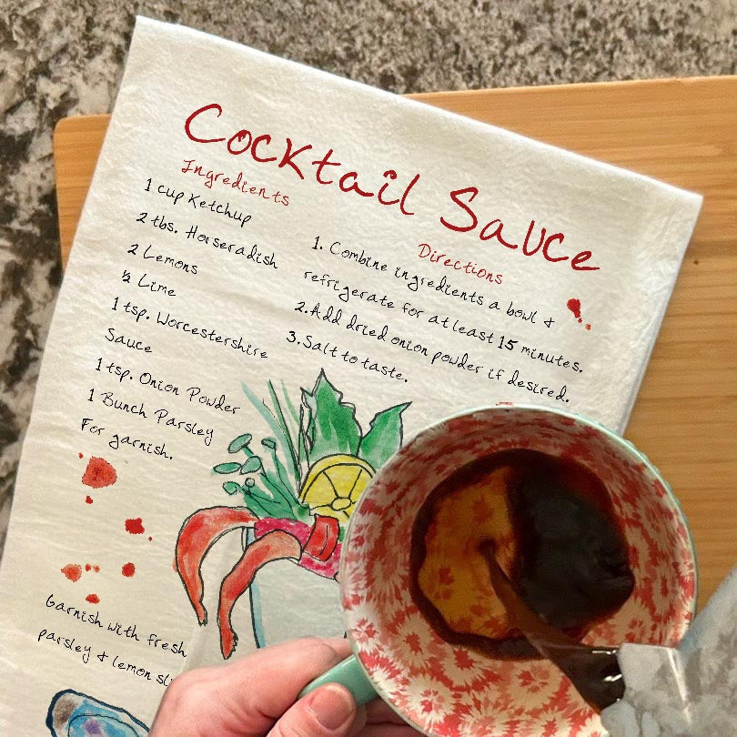 Cocktail Sauce Recipe dish towel, 27x27 flour sack cotton