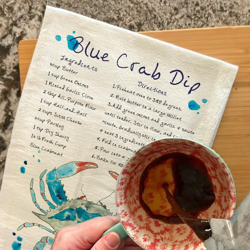 Blue Crab Dip Recipe dish towel, 27x27 flour sack cotton