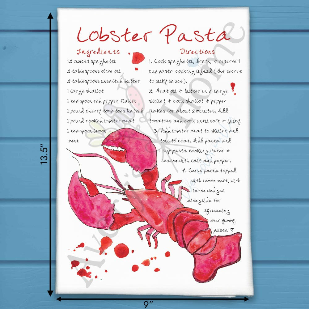 Lobster Pasta Recipe flour sack dish towel, art by Avery Jackson