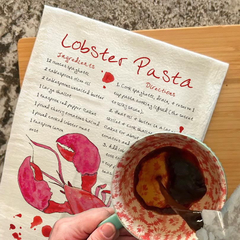 Lobster Pasta Recipe dish towel, 27x27 flour sack cotton
