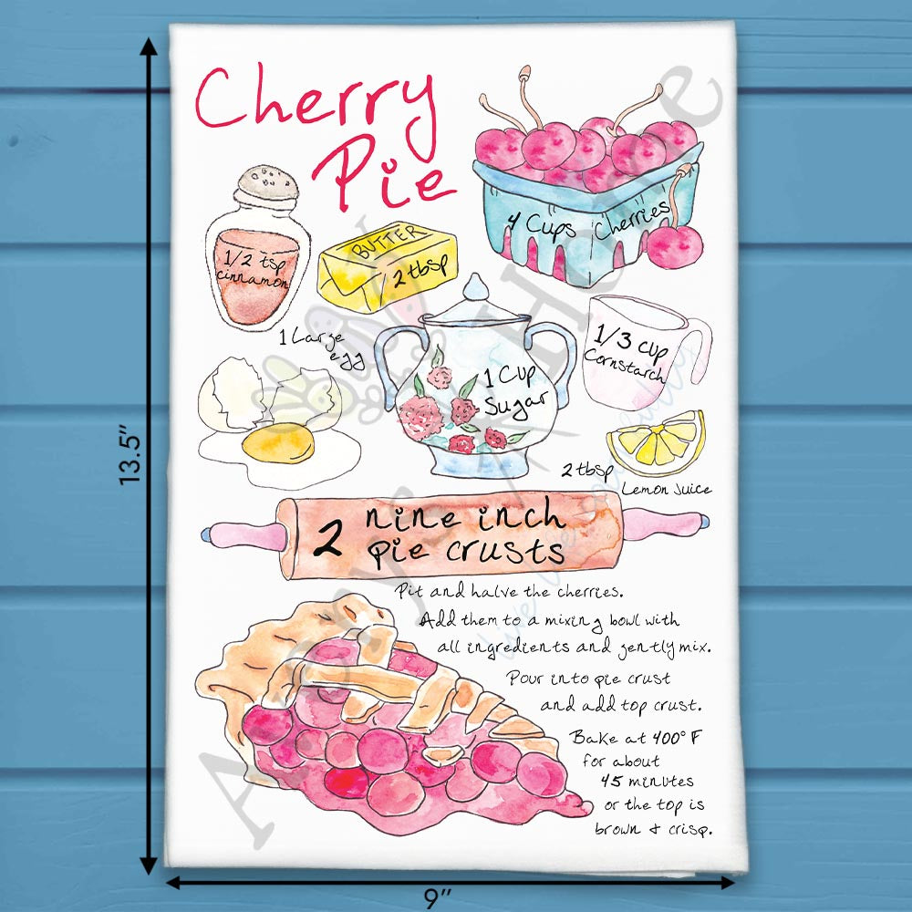 Cherry Pie Recipe flour sack dish towel, art by Avery Jackson