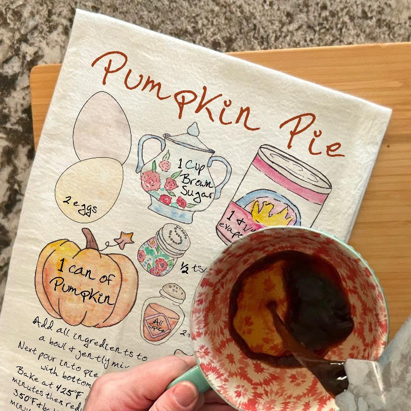 Pumpkin Pie Recipe dish towel, 27x27 flour sack cotton