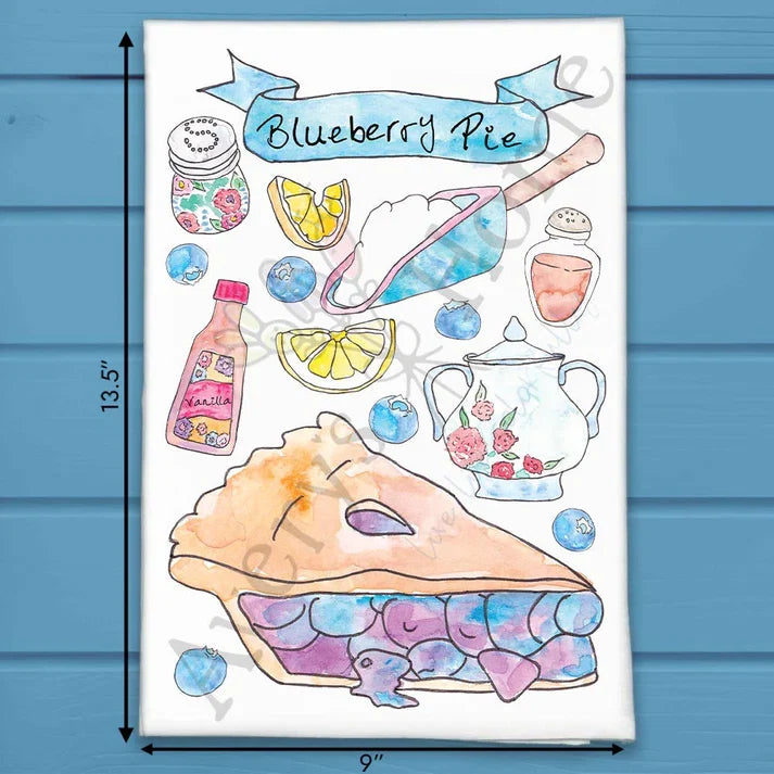 Blueberry Pie flour sack dish towel, art by Avery Jackson
