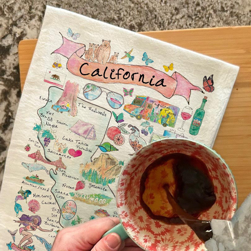 California State Map dish towel, 27x27 flour sack cotton