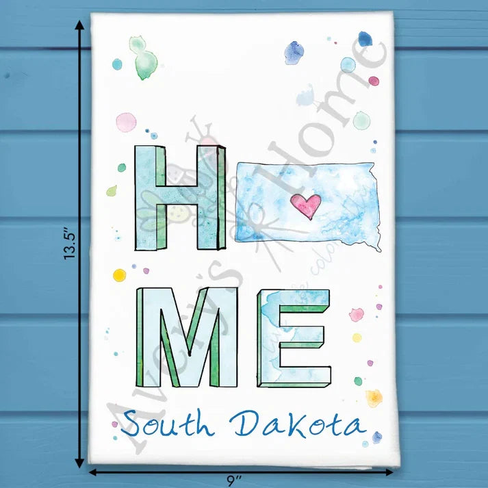 HOME in South Dakota flour sack dish towel, art by Avery Jackson