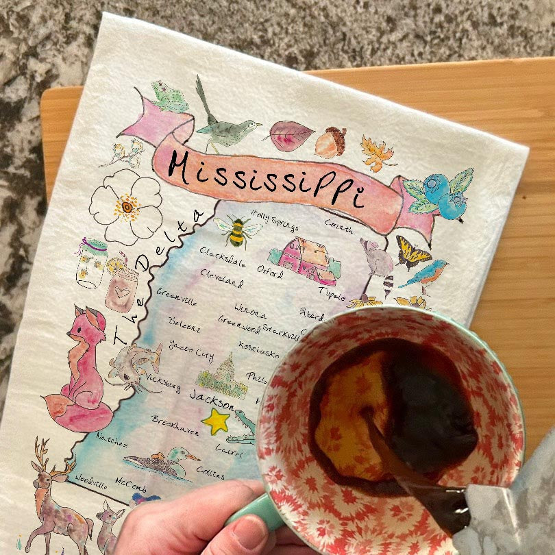 Mississippi State Map dish towel, 27x27 flour sack cotton