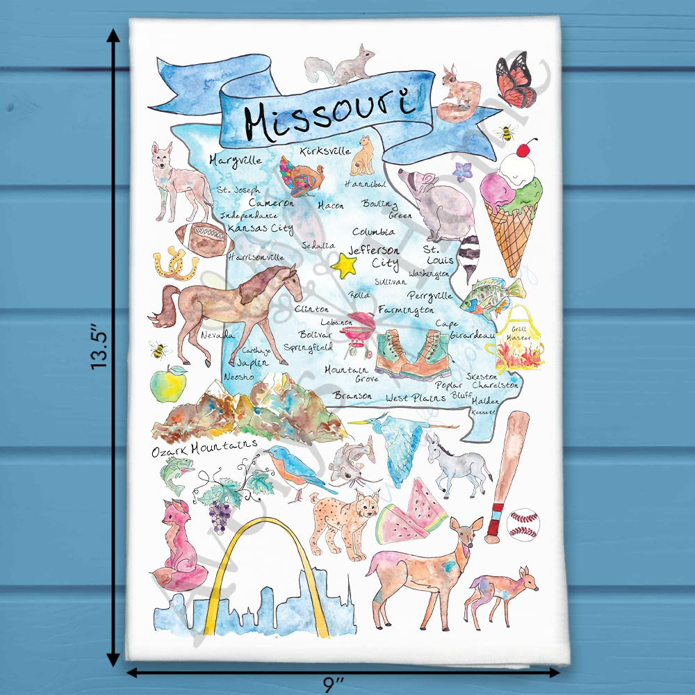 Missouri State Map flour sack dish towel, art by Avery Jackson