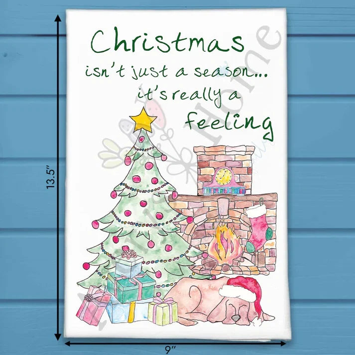 Christmas is a Feeling flour sack dish towel, art by Avery Jackson