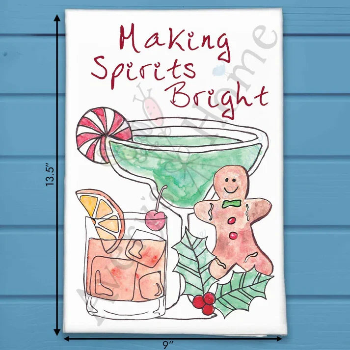 Making Spirits Bright flour sack dish towel, art by Avery Jackson