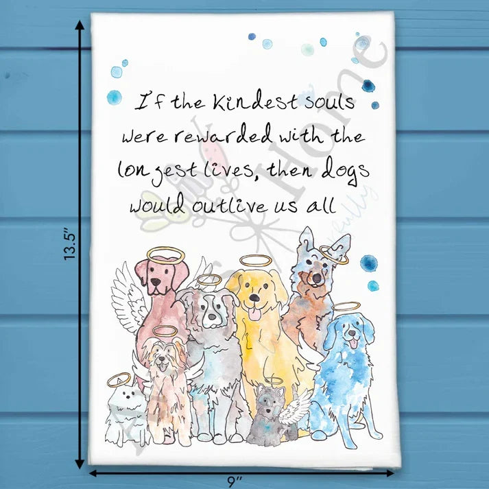 Dogs Kindest Souls flour sack dish towel, art by Avery Jackson