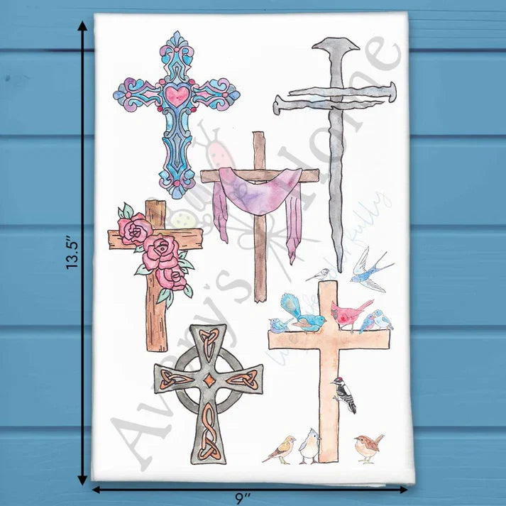 Christian Crosses flour sack dish towel, art by Avery Jackson