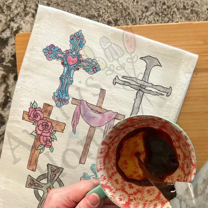 Christian Crosses dish towel, 27x27 flour sack cotton