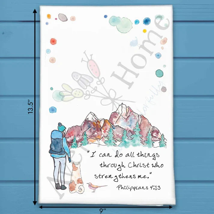 I Can Do All Things Philippians 4:13 flour sack dish towel, art by Avery Jackson