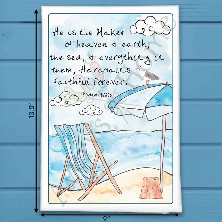 He is the Maker Psalm 146:6 flour sack dish towel, art by Avery Jackson