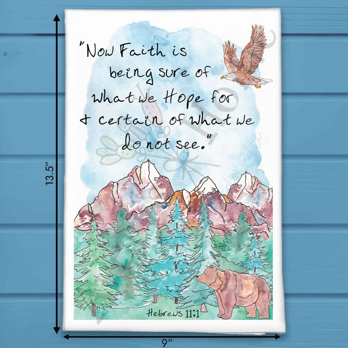 Faith is Being Sure Hebrews 11:1 flour sack dish towel, art by Avery Jackson