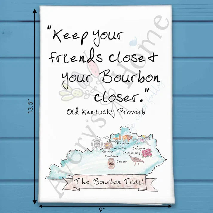 Kentucky Bourbon Trail flour sack dish towel, art by Avery Jackson