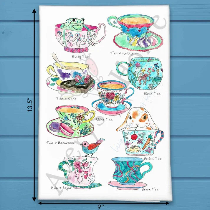 Teatime with Animals flour sack dish towel, art by Avery Jackson