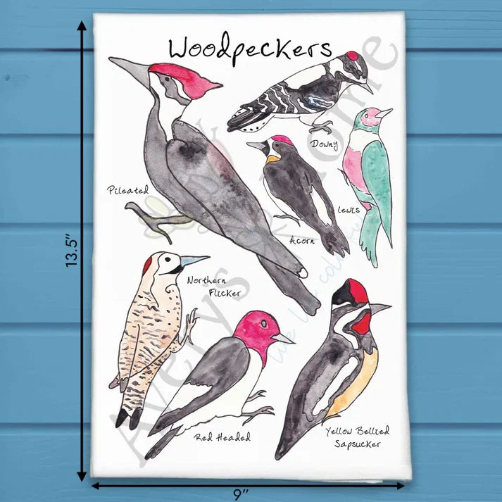 Woodpeckers of North America flour sack dish towel, art by Avery Jackson