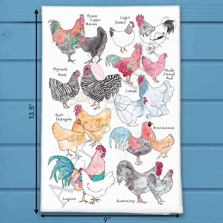 Chicken Breeds flour sack dish towel, art by Avery Jackson
