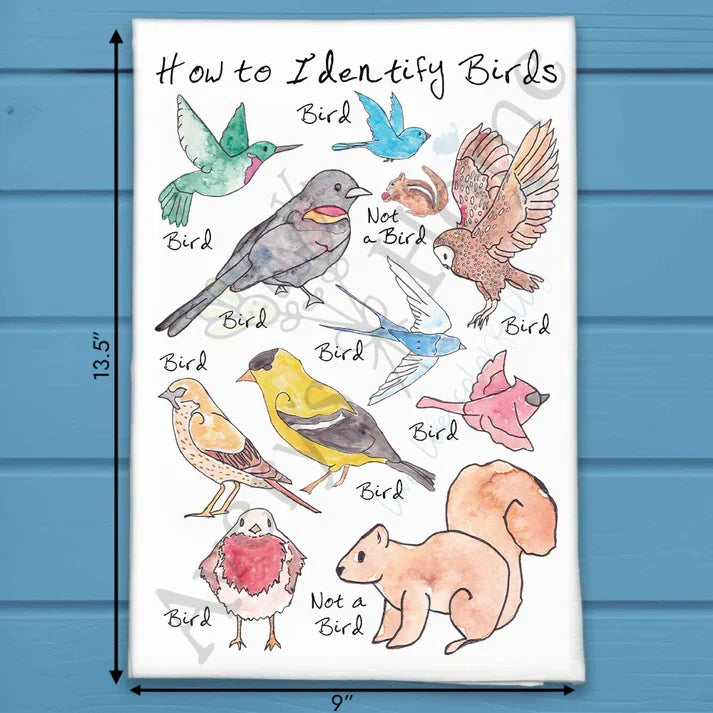 How to Identify Birds flour sack dish towel, art by Avery Jackson
