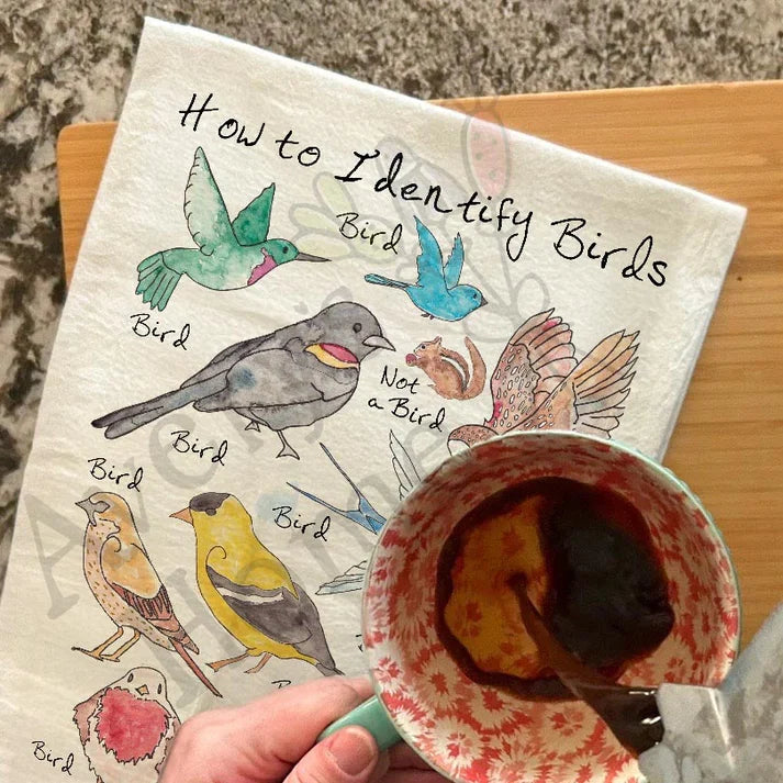 How to Identify Birds dish towel, 27x27 flour sack cotton