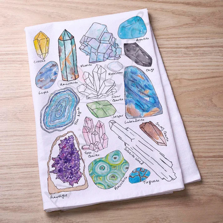 Crystal Gemstone Collector flour sack dish towel, art by Avery Jackson