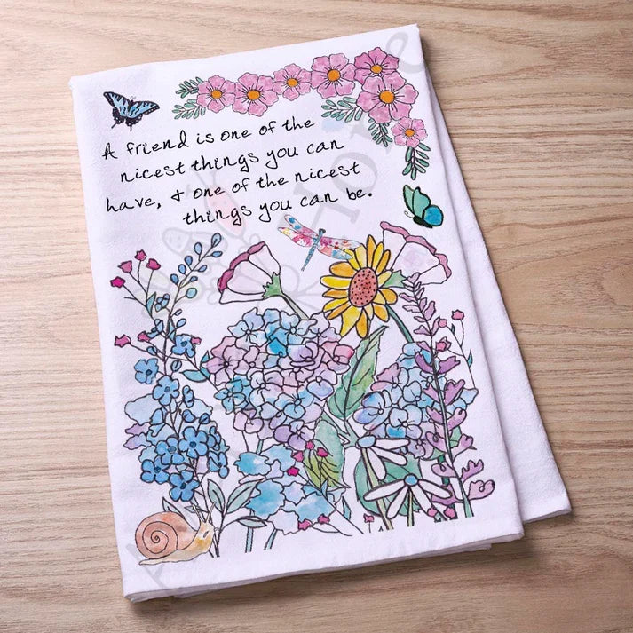 Friendship & Flower Garden flour sack dish towel, art by Avery Jackson