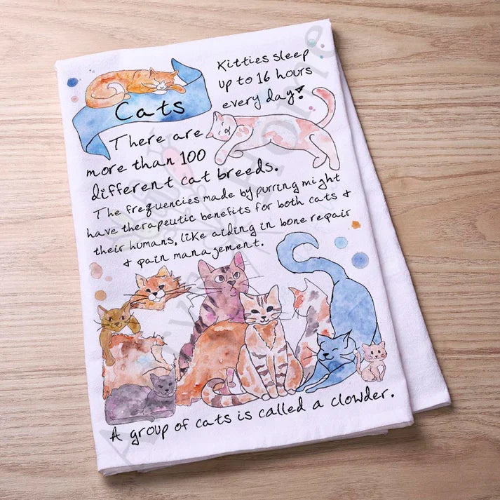 House Cat Facts flour sack dish towel, art by Avery Jackson