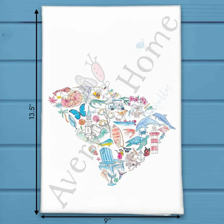 South Carolina State Icons flour sack dish towel, art by Avery Jackson
