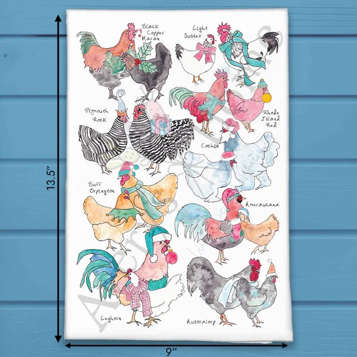 Homestead Christmas Chicken Breed flour sack dish towel, art by Avery Jackson