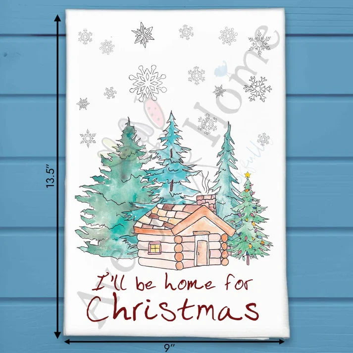 I'll Be Home for Christmas flour sack dish towel, art by Avery Jackson