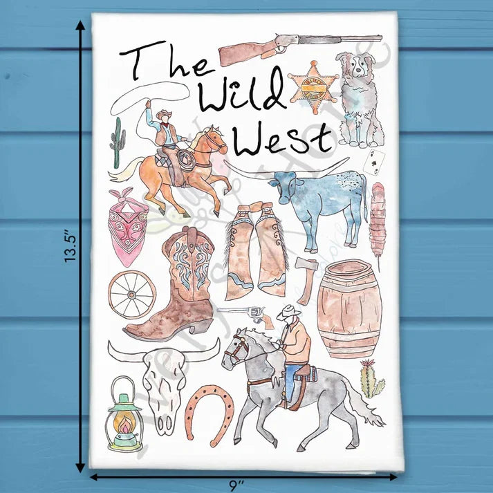 The Wild West flour sack dish towel, art by Avery Jackson