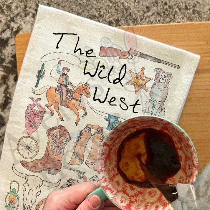 The Wild West dish towel, 27x27 flour sack cotton