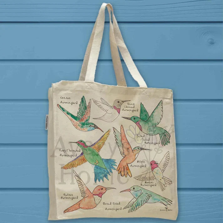 Hummingbirds of North America cotton tote bag, art by Avery Jackson