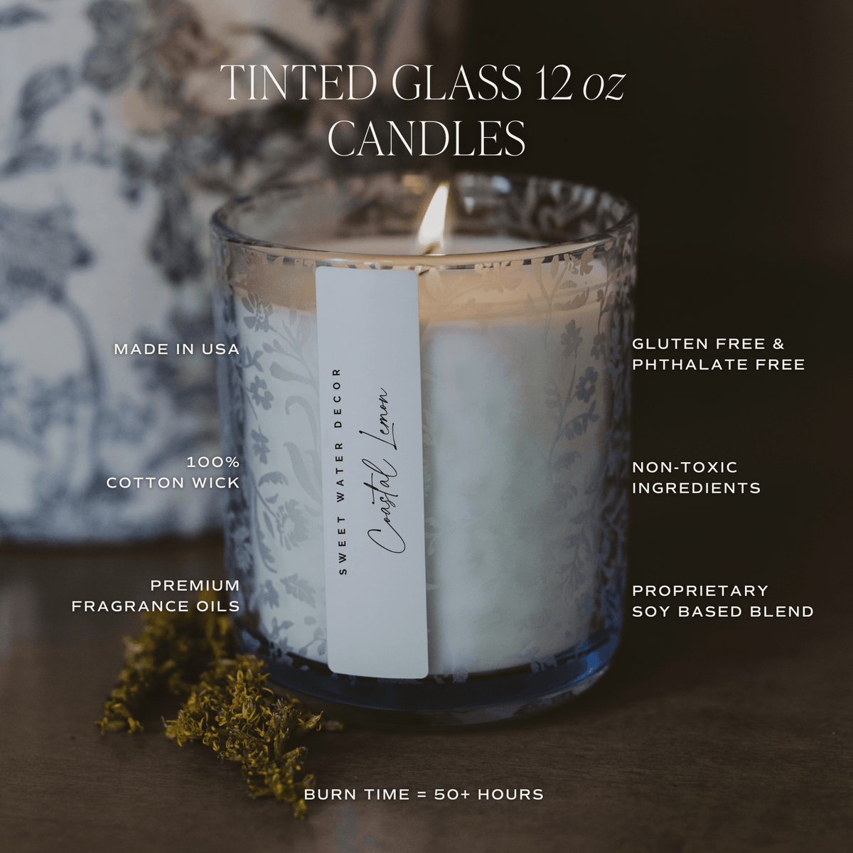 Stress Relief Soy Candle - Blue Tinted Glass Jar - 12 oz