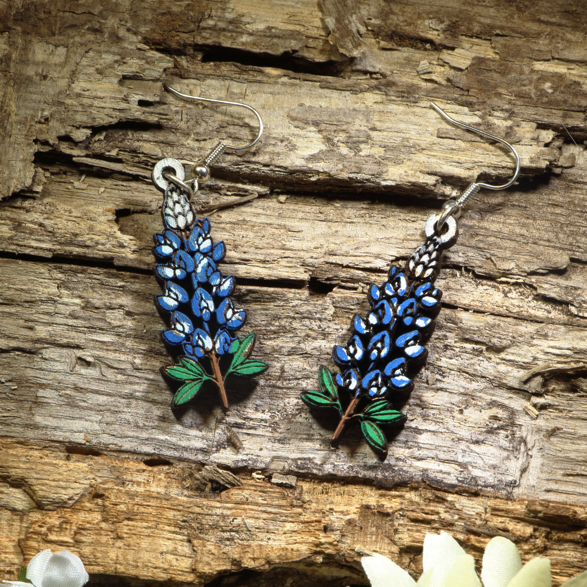 Texas Bluebonnet Wooden Dangle Earrings | Texas Wildflower Jewelry
