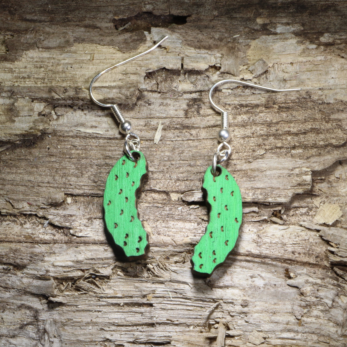 Pickle Wooden Earrings | Funny Food Lover Jewelry