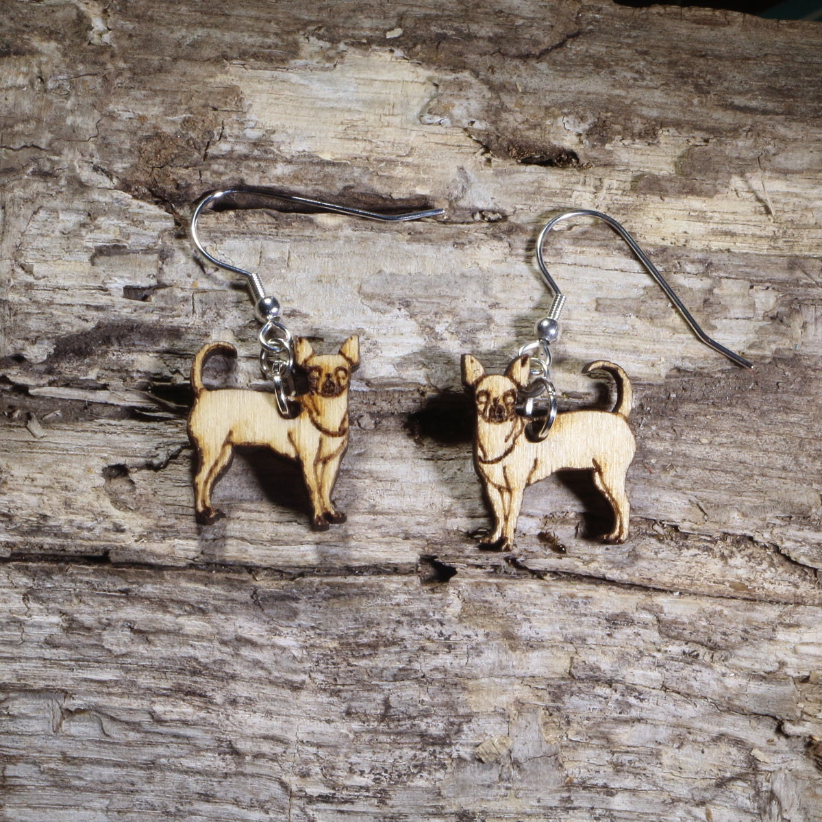 Chihuahua Wooden Dangle Earrings | Dog Lover Jewelry