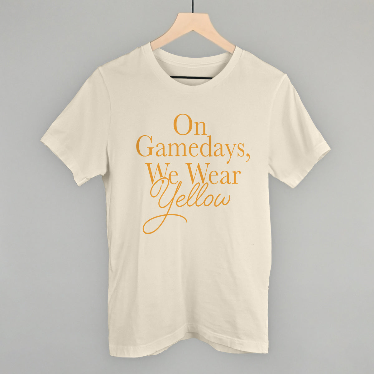 On Game Days We Wear Yellow design on a natural cotton tee