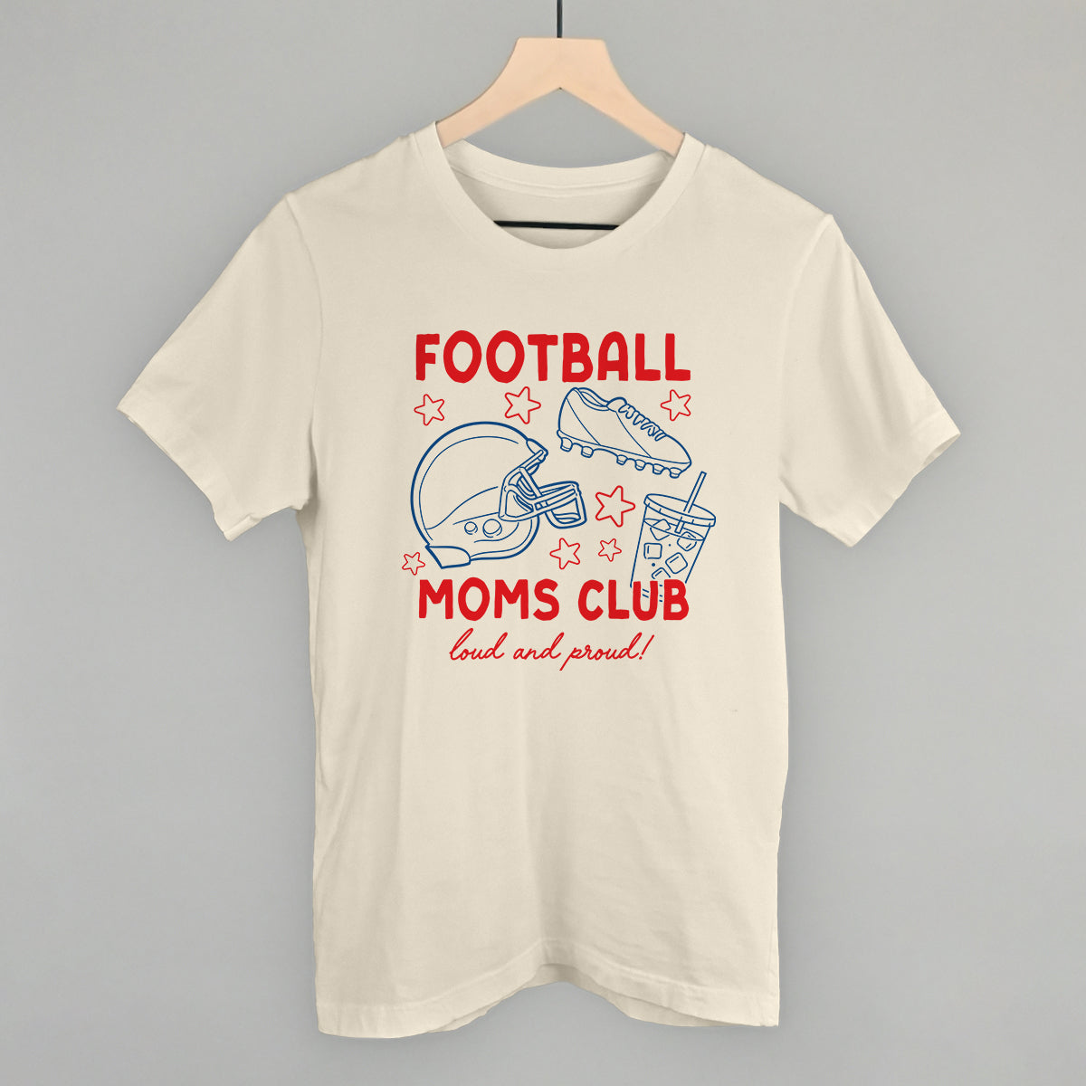 Football Moms Club doodle design on a natural cotton tee