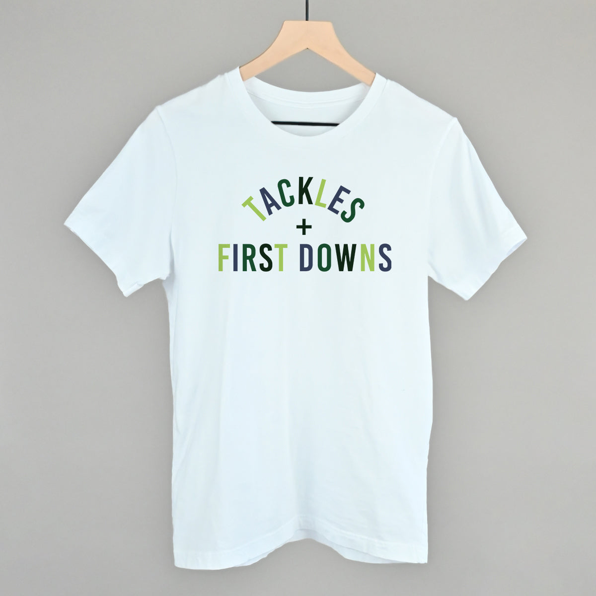 Tackles And First Downs design on a white cotton tee