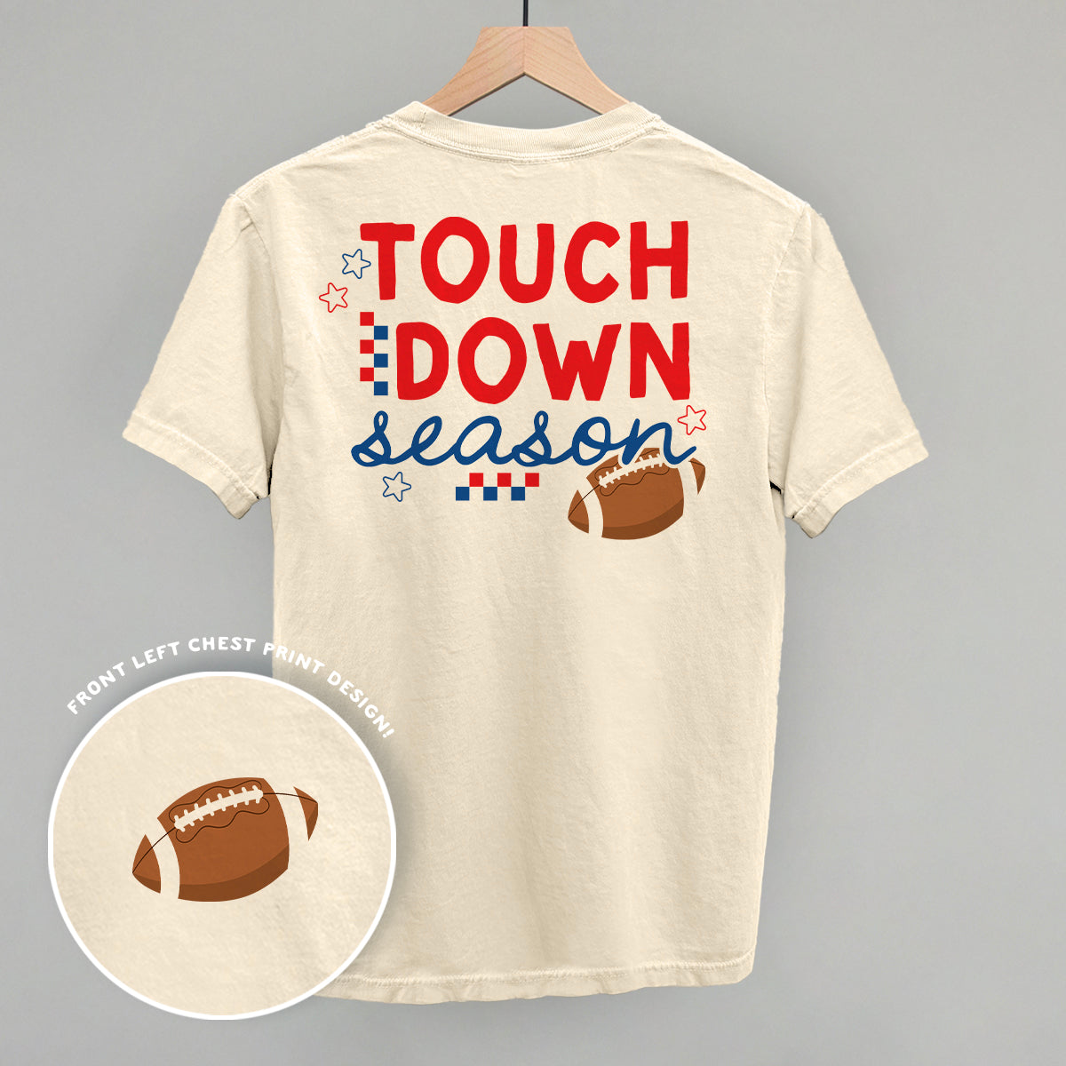 Touchdown Season back print design shown in ivory