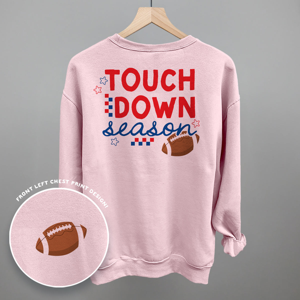 Touchdown Season back print design shown in light pink